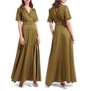 Staud Millie Belted Maxi Shirtdress Caper Green Size 2 ASO Royal Megan